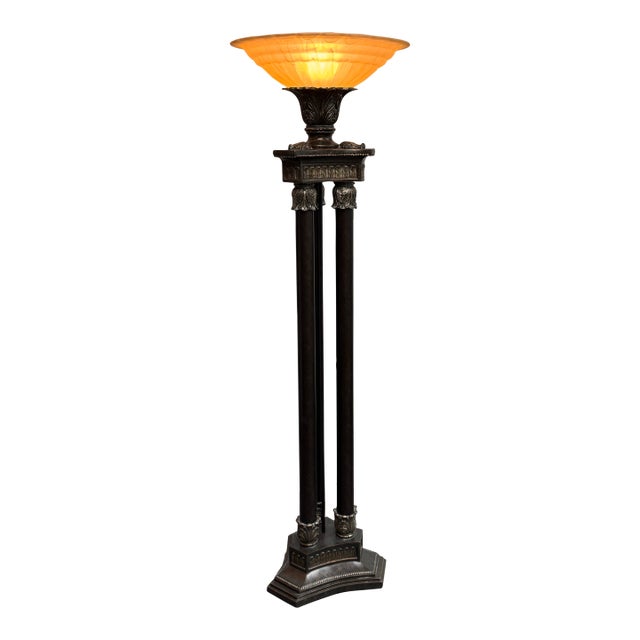 Pacific Coast Lighting Neoclassical Bronze-Tone Torchiere Floor Lamp For Sale