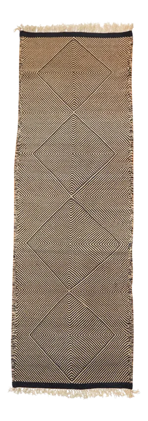 Black and Sand Tan Flatweave Zanafi Moroccan Wool Runner 2'6" X 8'