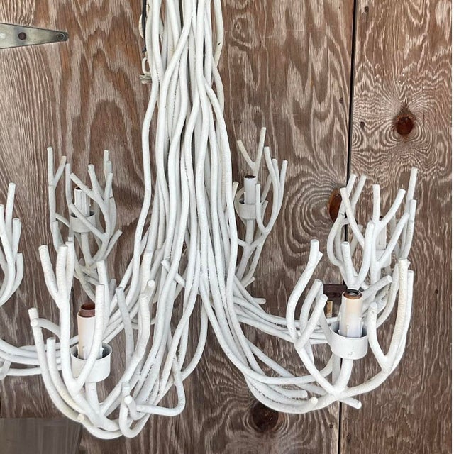 White Vintage Coastal Metal Twig Chandelier For Sale - Image 8 of 12