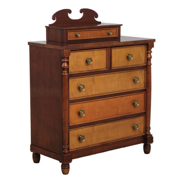Tiger Maple Front Sheraton Mahogany Dresser W. Jewelry Box For Sale