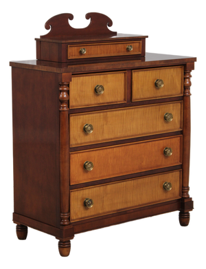 Tiger Maple Front Sheraton Mahogany Dresser W. Jewelry Box