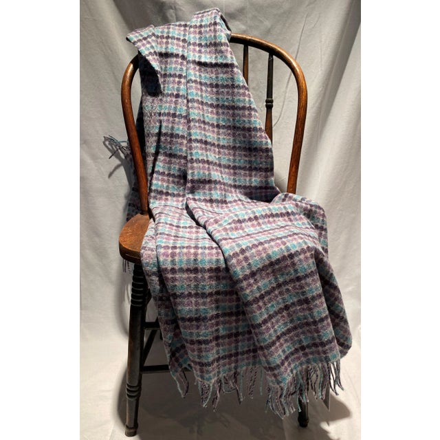 Merino Wool Throw in a unique plaid pattern made up of polka dots in various shades of Blue & Purple - Made in England A...