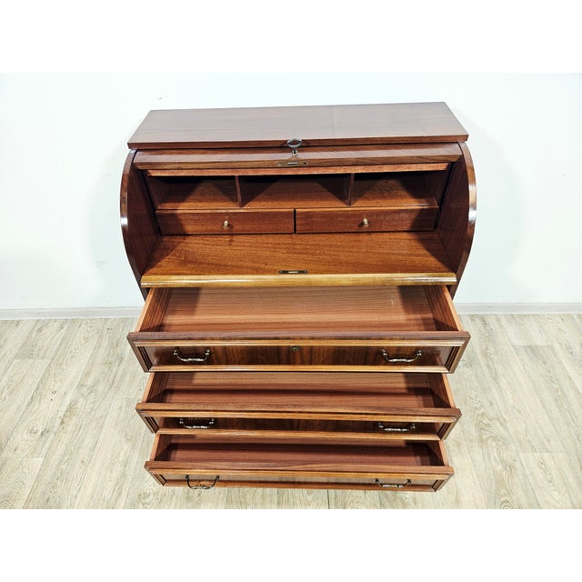 Walnut Cylinder-Roll-Top Secretary Desk, 1970s For Sale - Image 13 of 18