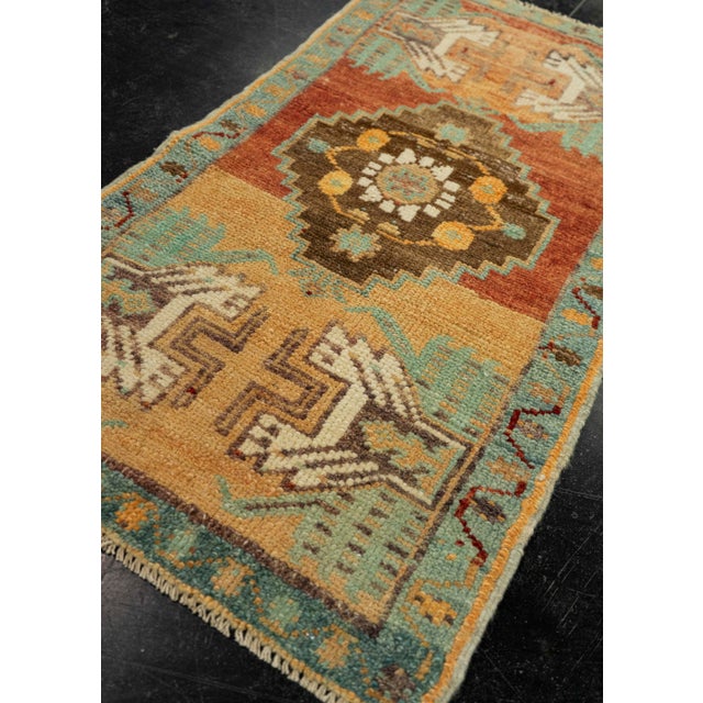Textile Turkish Mini Rug Oriental Hand Knotted Vintage Rug 1'7" x 2'11" #21181 For Sale - Image 7 of 8