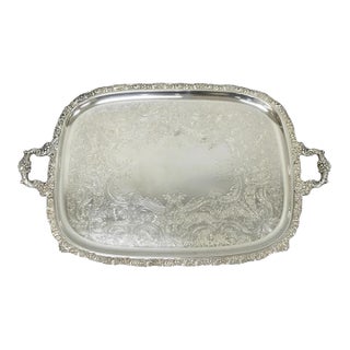 Antique e.g. Webster & Son Victorian Silver Plated Floral Repousse Serving Tray For Sale