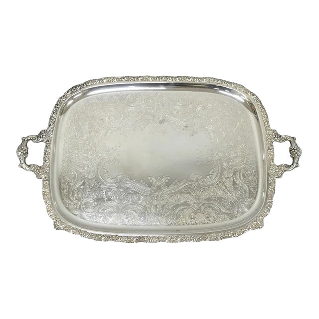 Antique e.g. Webster & Son Victorian Silver Plated Floral Repousse Serving Tray For Sale