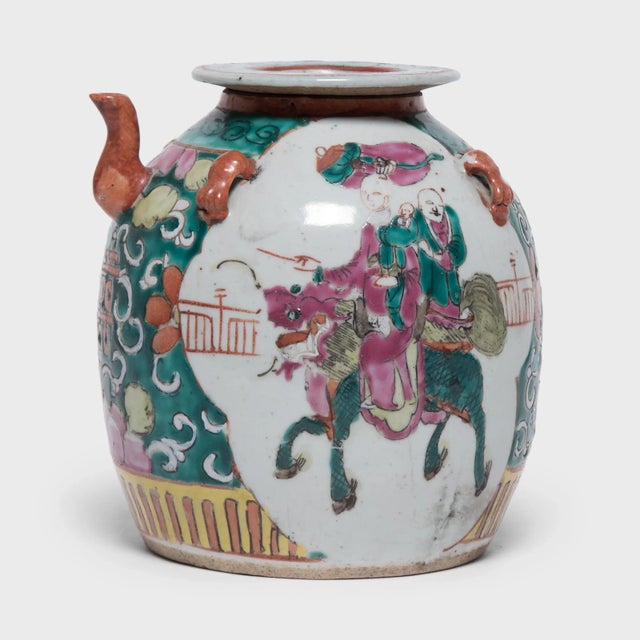 Antique Chinese Enamelware Teapot With Mythical Qilin For Sale - Image 11 of 11