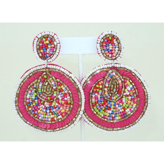 Early 21st Century Kay Lee Sequin & Bead Earrings, A Pair For Sale - Image 5 of 8
