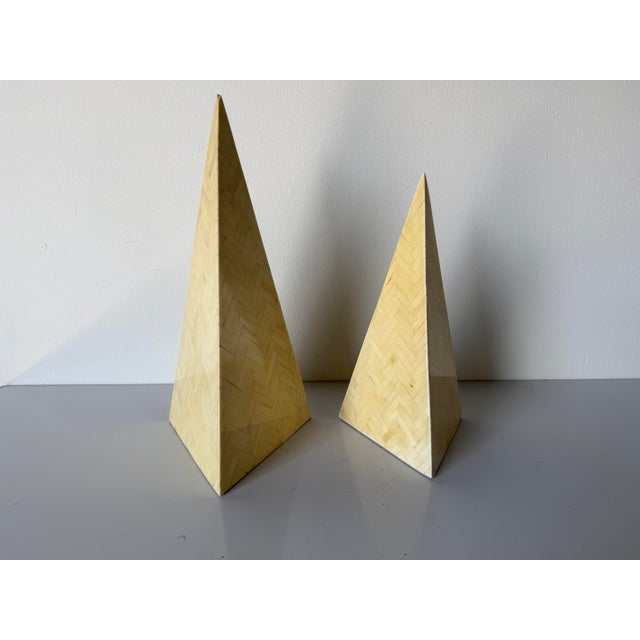 1980s 1980s Postmodern Tessellated Bone Pyramid Obelisk Sculptures – A Pair For Sale - Image 5 of 12