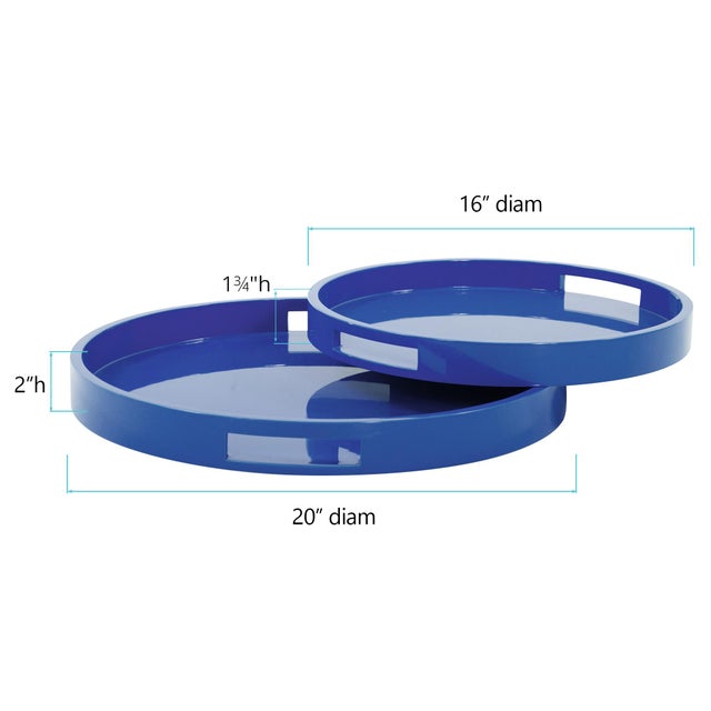 Wood Saint Tropez Round Tray Set of 2 - Classic Navy For Sale - Image 7 of 10