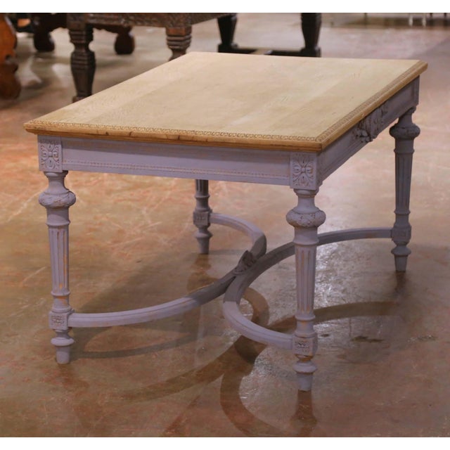 Wood 19th Century French Louis XVI Style Painted Oak Writing Desk With Bleached Top For Sale - Image 7 of 10