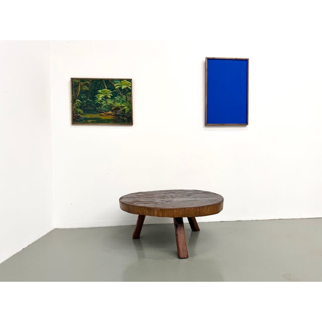 Brutalist Brutalist Coffee Table in Teak with Monolithic Slab and Tripod Base, 1950s For Sale - Image 3 of 18