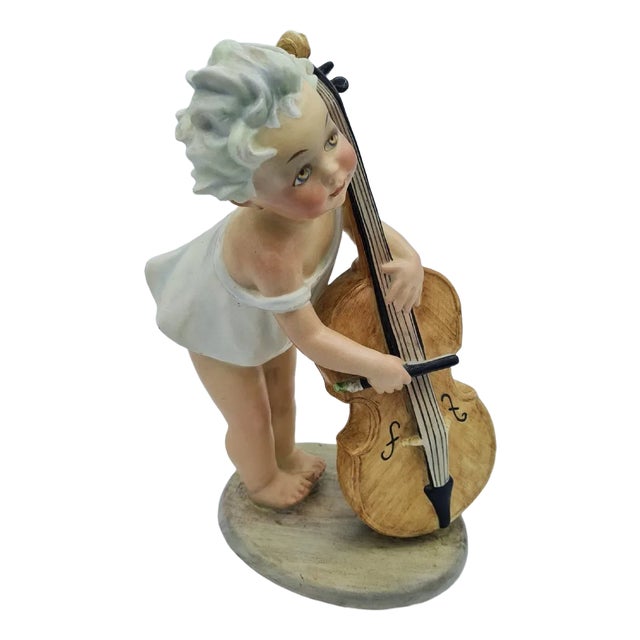 Little Girl with Cello in Ceramic by Arturo Pannunzio, 1950s For Sale