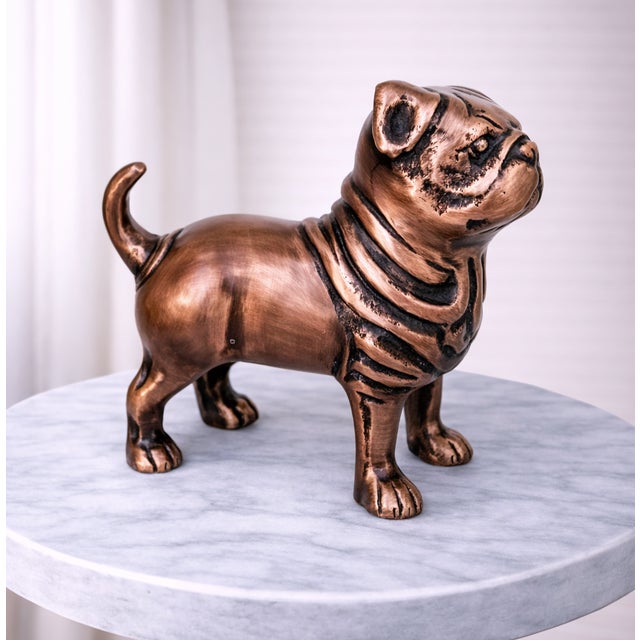 Antique Copper Finish Metal Pug Dog Sculpture For Sale - Image 4 of 10