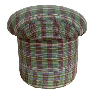 Upholstered Mushroom Pouf Stool in Plaid For Sale
