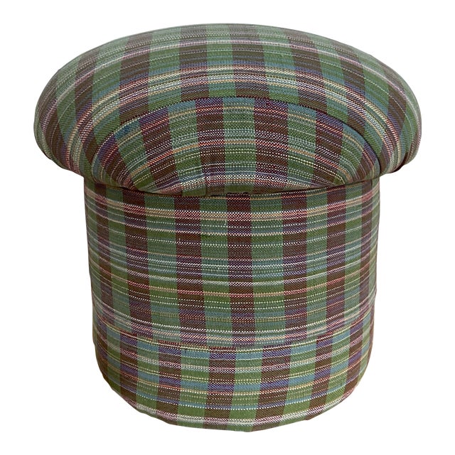 Upholstered Mushroom Pouf Stool in Plaid For Sale