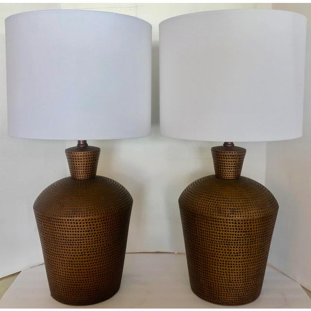 Mid-Century Modern 1970's Copper Finish Table Lamps/2 For Sale - Image 3 of 10