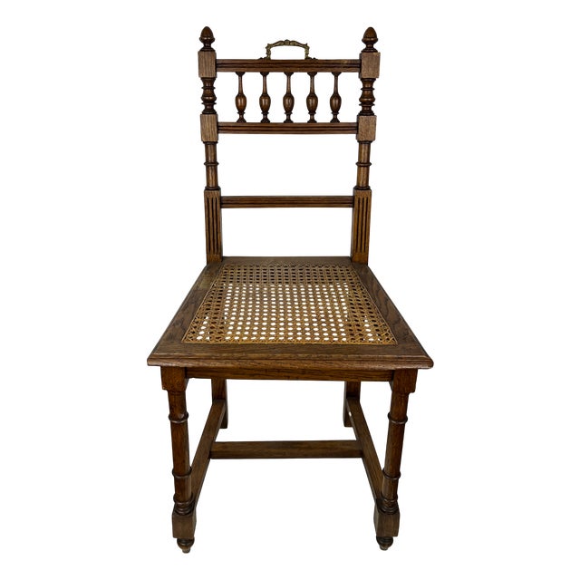 Henry II Oak Chair with Cane Seat, Rattan Carved Wood Side Chair For Sale