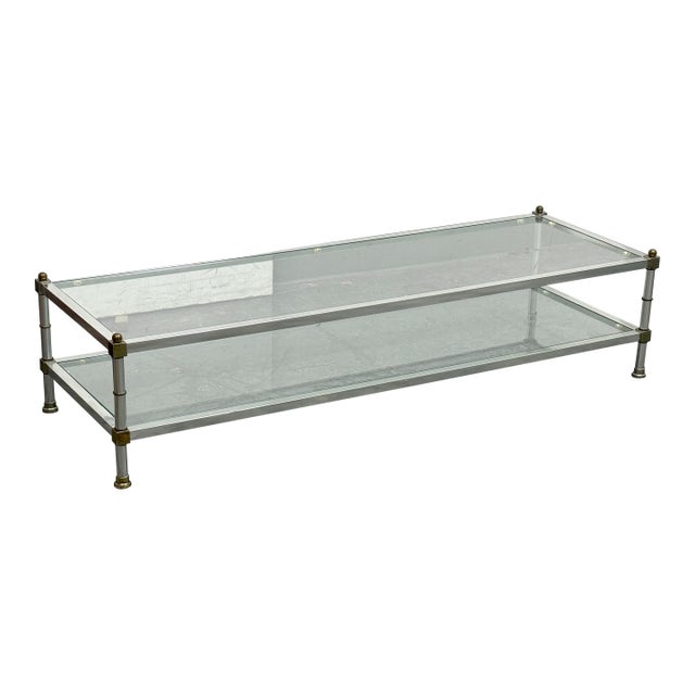 Mid 20th Century Maison Jansen Metal + Glass Coffee Table For Sale