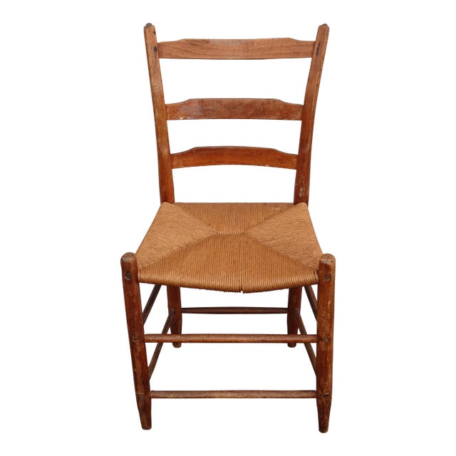 Antique Rush Ladderback Chair French Farmhouse Chic For Sale