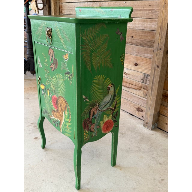 Vintage Custom Painted Tropical Leopard Cabinet With Lion Pull For Sale - Image 4 of 12
