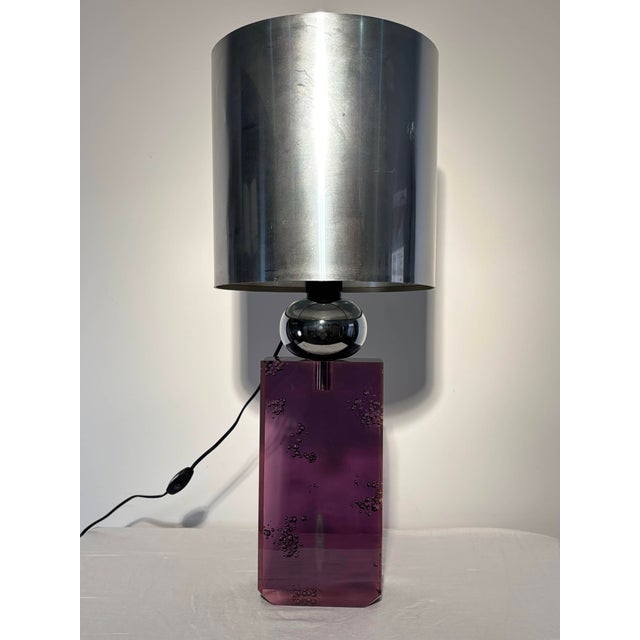 Purple Amethyst Colored Acrylic and Chrome Table Lamp, Italy, 1970 For Sale - Image 8 of 18