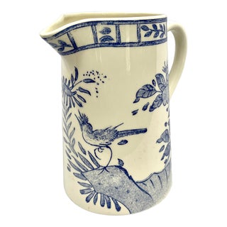 Late 20th Century Gien France Oiseau Bleu Hand Painted Pitcher For Sale