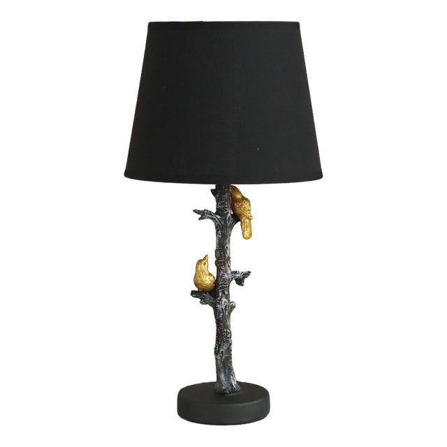 Mid-Century Table Lamp in Black and Gold Bird Motif For Sale