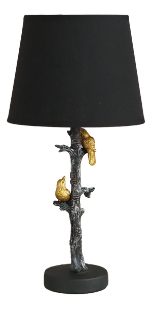 Mid-Century Table Lamp in Black and Gold Bird Motif