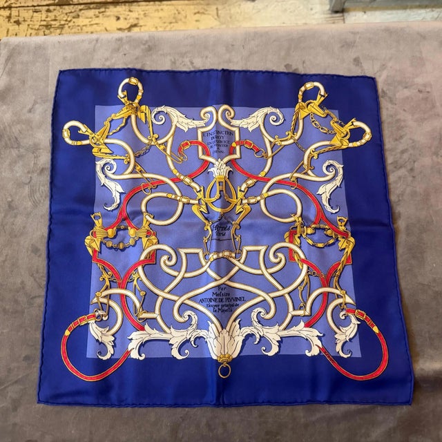 21st Century Full Set 41x41 Cm Navy Silk Scarf by Hermès For Sale - Image 13 of 15