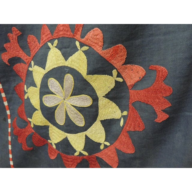 1940s Vintage Large Colorful Floral Embroidered Vintage Suzani Panel For Sale - Image 5 of 9