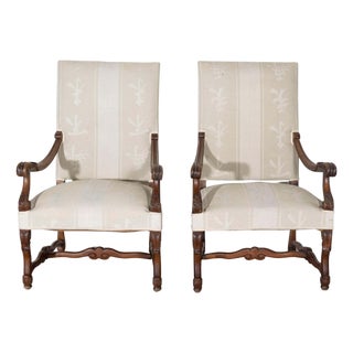Mid 20th Century Pair of Large Louis XIII Style Carved Oak Armchairs For Sale