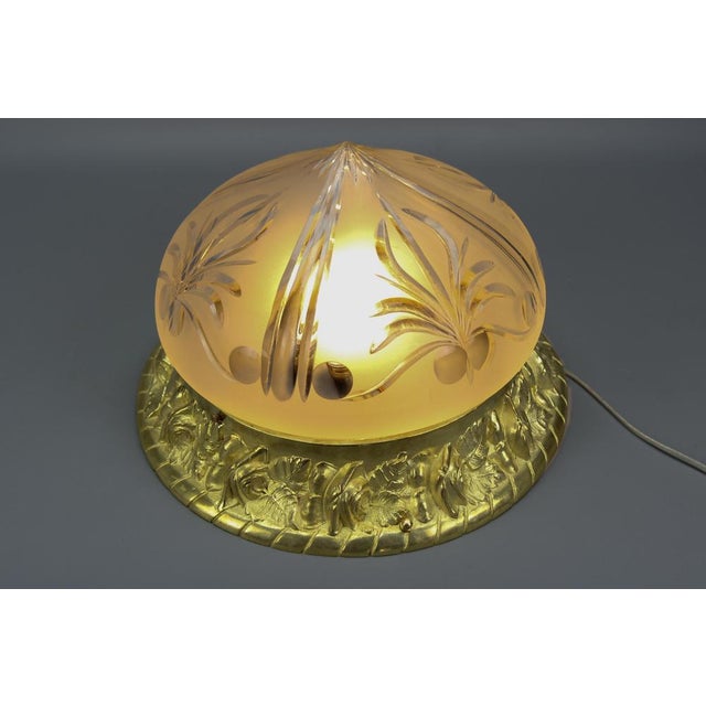 French Art Nouveau Flush Mount in Bronze and Cut Glass, 1920 For Sale - Image 13 of 18