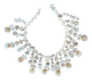 1960s Vintage Faux Crystal Bib Fringe Necklace With Gold Accents