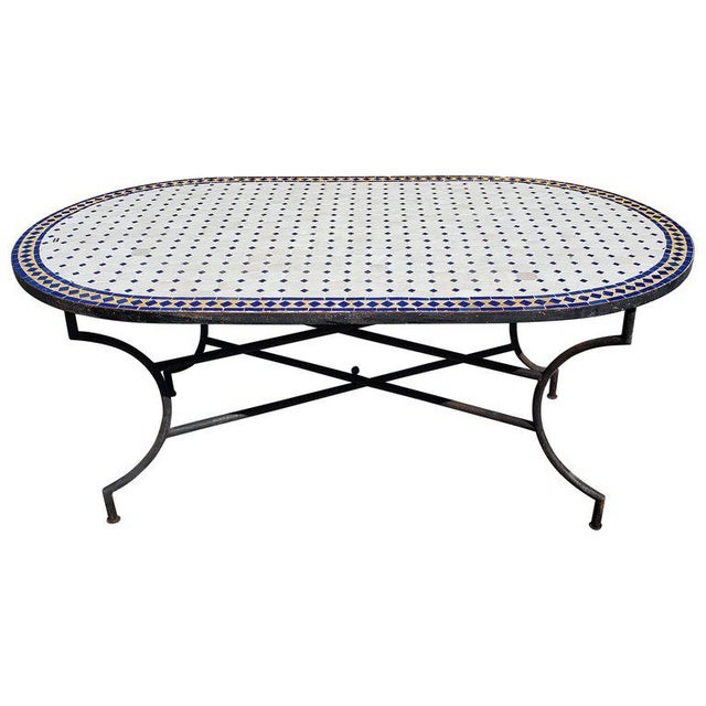 White Moroccan Oval Simple White Mosaic Dining Table For Sale - Image 8 of 8