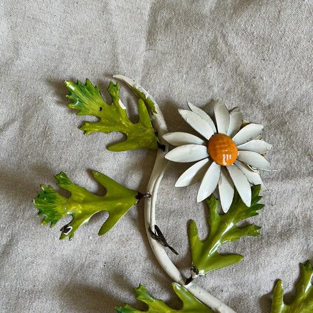 Metal Vintage Italian Floral Daisy Tole Wall Mounted Candle Holder For Sale - Image 7 of 8