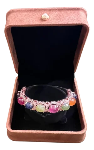 Bochic "Capri" Vintage Ruby & Multi Color Sapphires Bangle 18K Gold & Silver