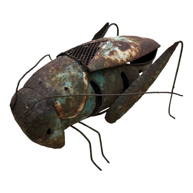Vintage Metal Grasshopper Tea Light Garden Decor For Sale