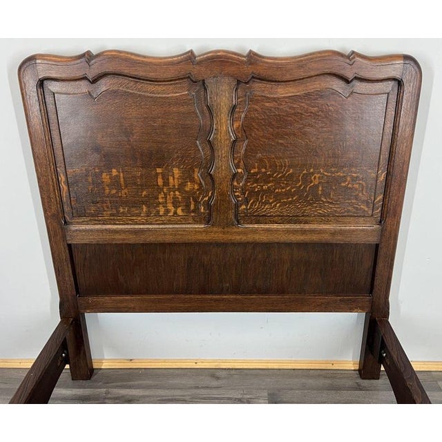 Brown Vintage French Louis XVI Style Oak Single Bed Frame with Carved Headboard For Sale - Image 8 of 14