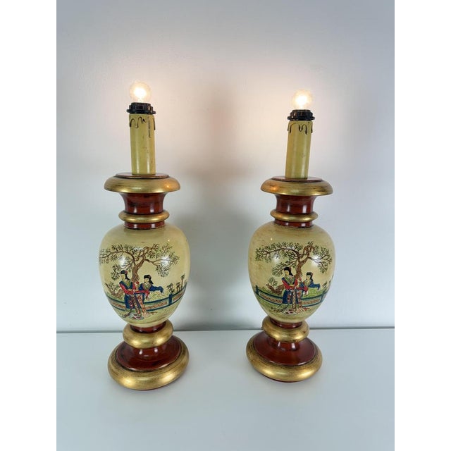 Large Vintage Oriental Satsuma Style Table Lamps, 1950s, Set of 2 For Sale - Image 9 of 18