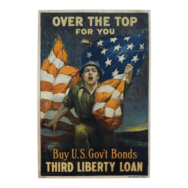 1918 American Wwi Poster - Over the Top for You, Third Liberty Loan For Sale