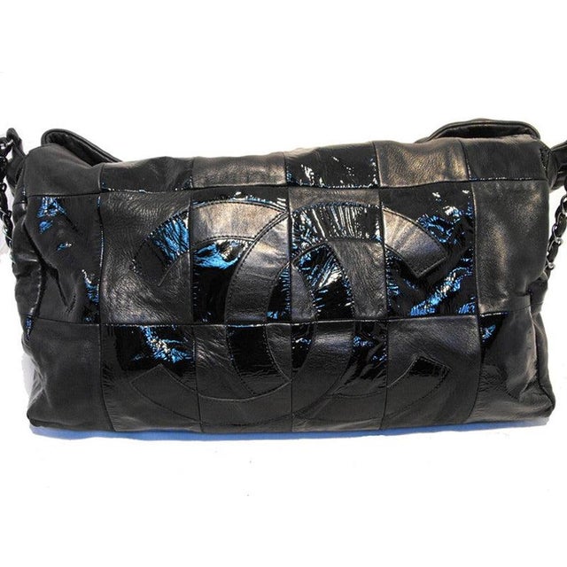 Chanel Black Checkered Leather Shoulder Bag Shopper Tote For Sale In Philadelphia - Image 6 of 10