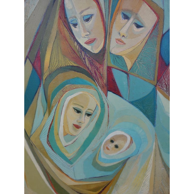 1960s Nativity Scene Mid-Century Modern Oil Painting For Sale - Image 10 of 15
