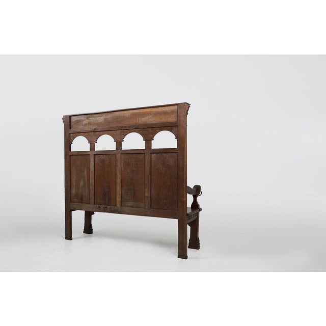 Antique Gothic French Oak Carved High Back Panel Bench, 1700s For Sale - Image 15 of 16