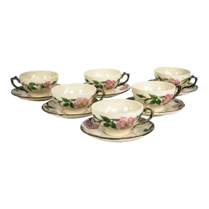 1960s Mid Century Modern Franciscan Desert Rose China - Set 6 Cups & Saucers - 12pcs