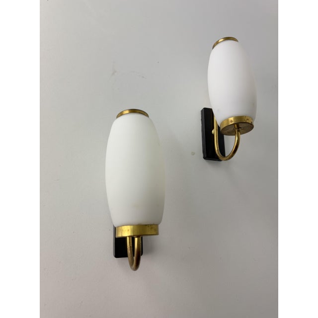 Vintage Opal Glass and Brass Wall Lamps, 1950s, Set of 2 For Sale - Image 12 of 12