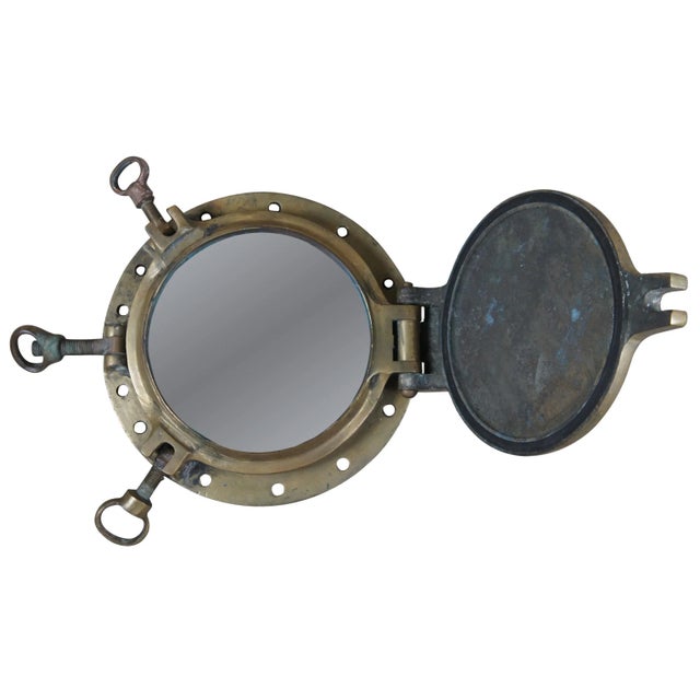 Early 20th Century Solid Brass Maritime Ships Porthole Storm Cover Window For Sale - Image 13 of 13