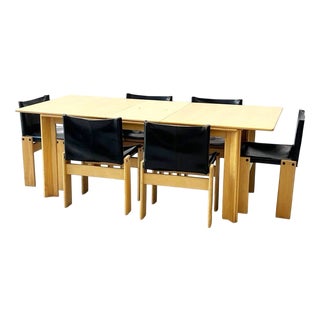 Chairs Model Monk and Table by Afra and Tobia Scarpa for Molteni, 1973, Set of 7 For Sale