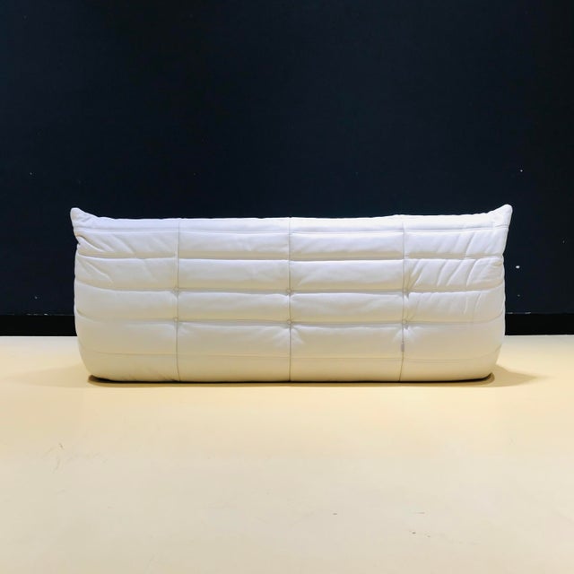 Ivory French Togo Sofa in Off-White Cow Leather by Michel Ducaroy for Ligne Roset, 1970s For Sale - Image 8 of 10
