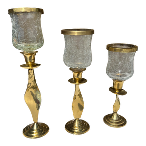 Vintage Twisted Brass Candlestick With Crackle Glass Votive Holder- 3